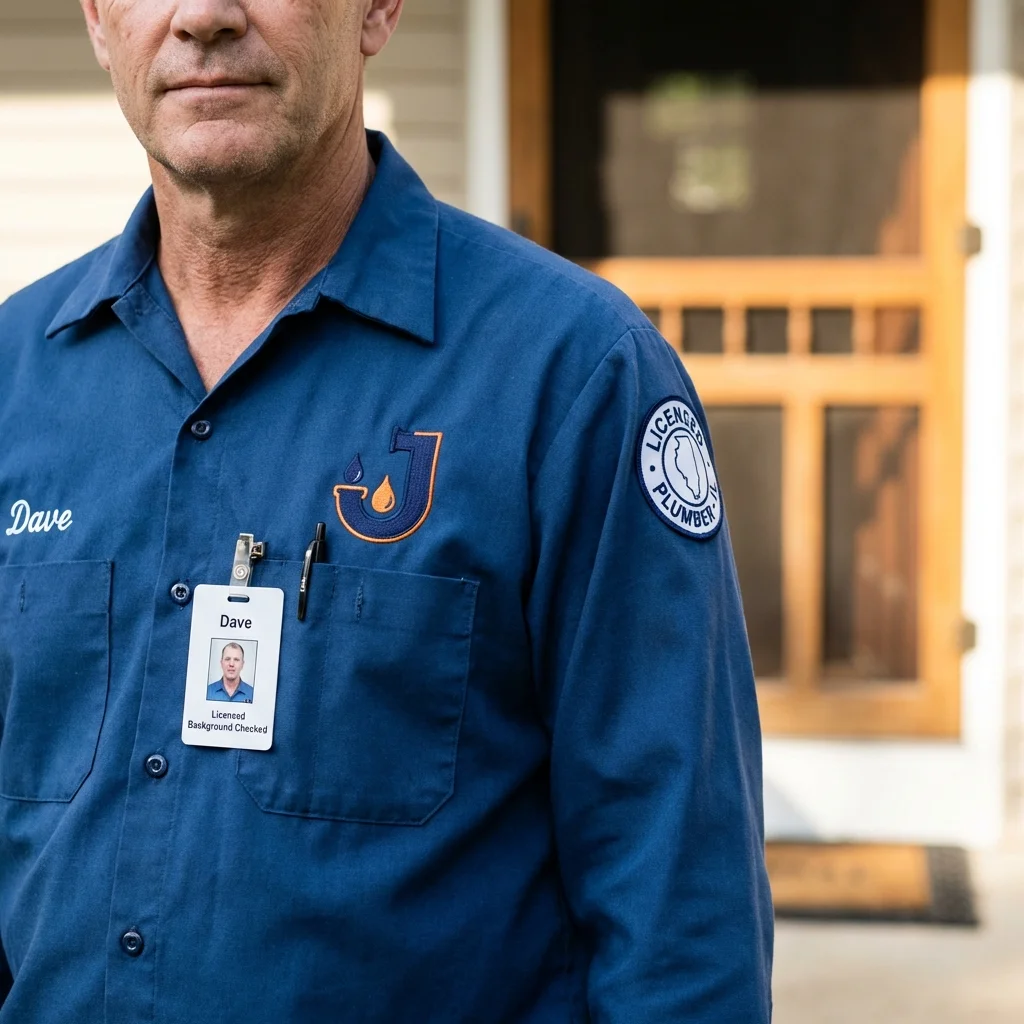 Licensed plumber showing ID badge in Rockville, IN