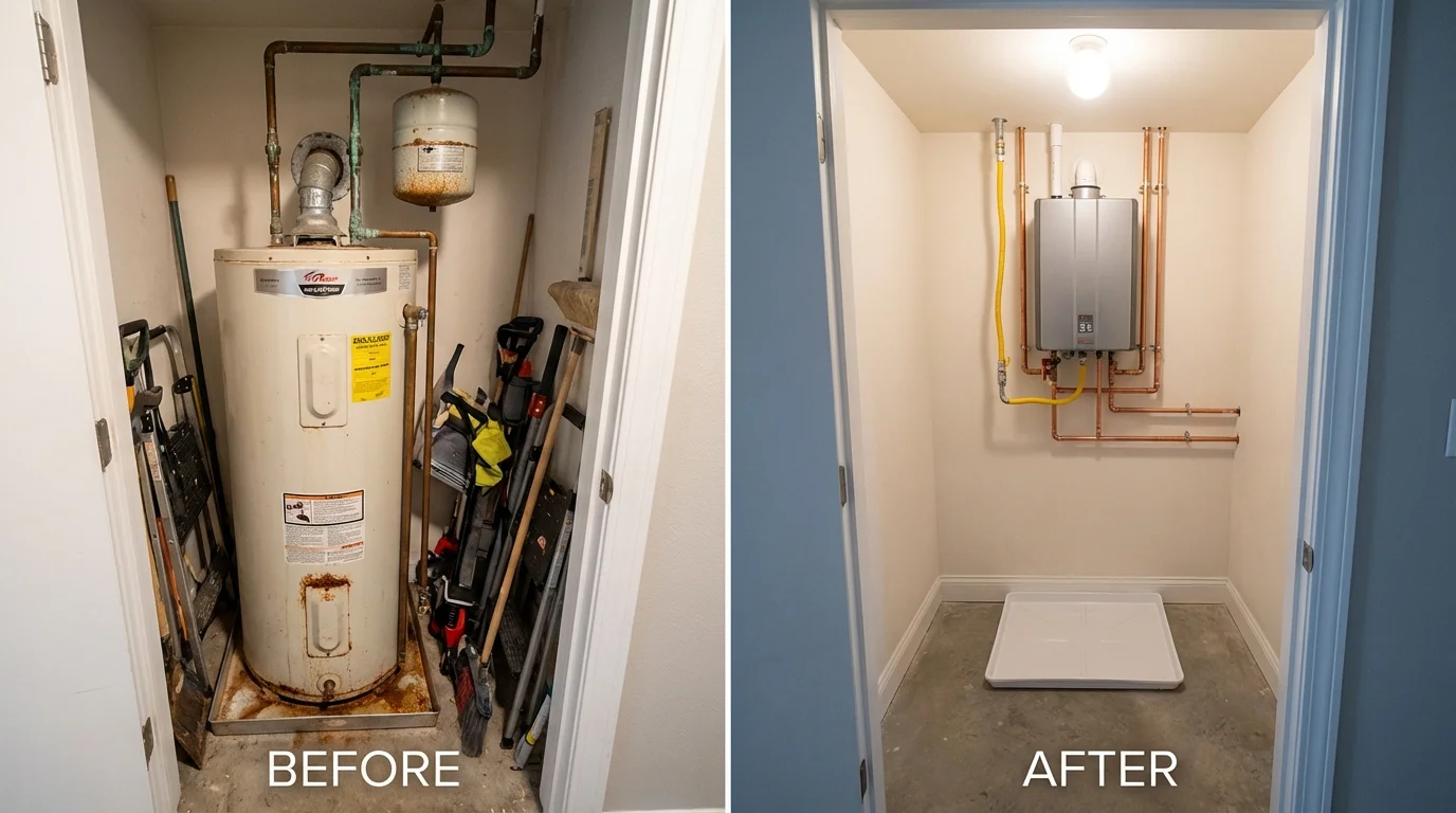 Tank water heater versus wall-mounted tankless unit comparison for Rockville, IN homeowners